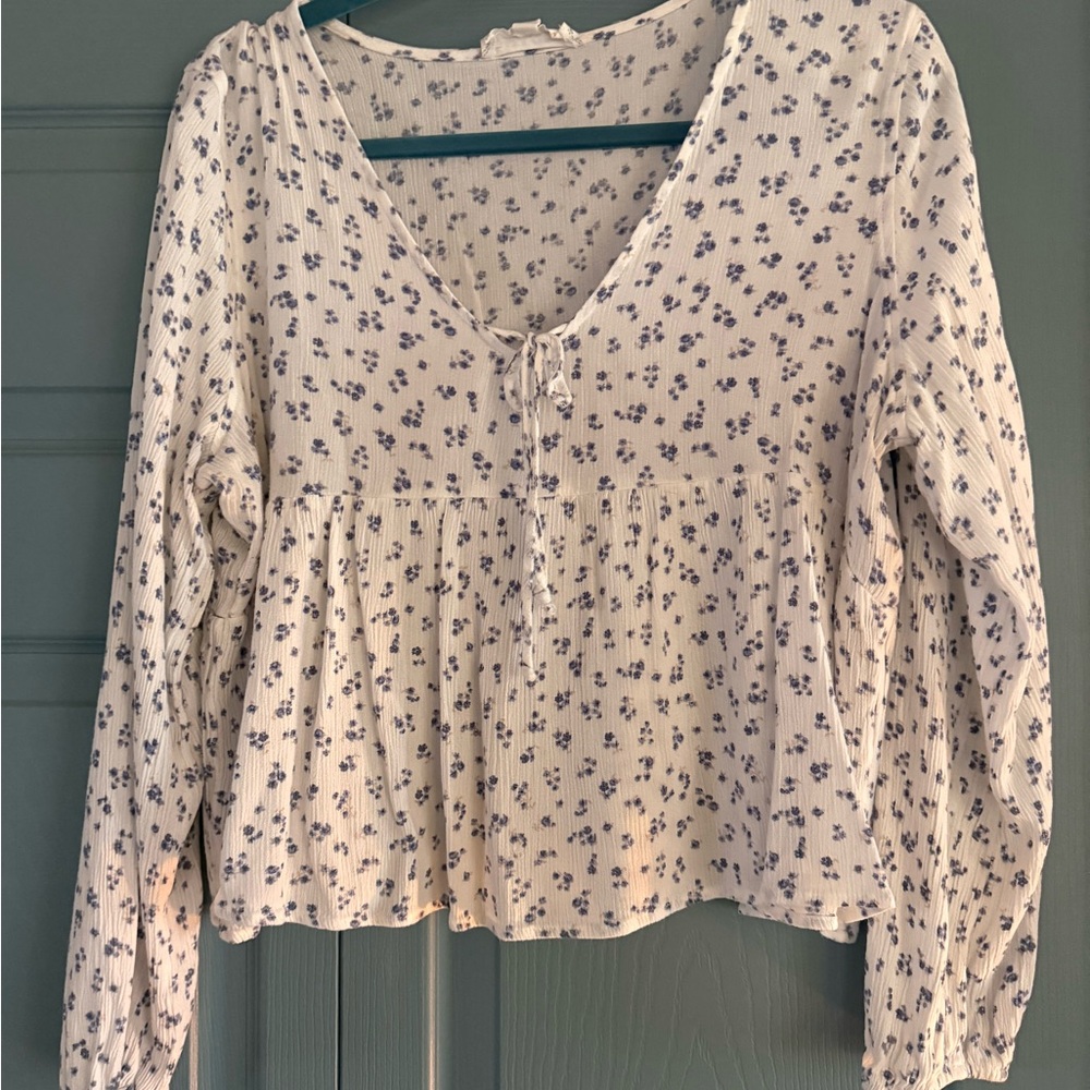 Hippie Rose White and Blue Floral Blouse